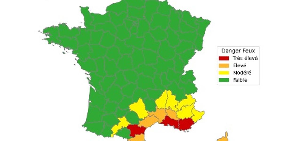 Carte des départements en vigilance feu de forêt en France