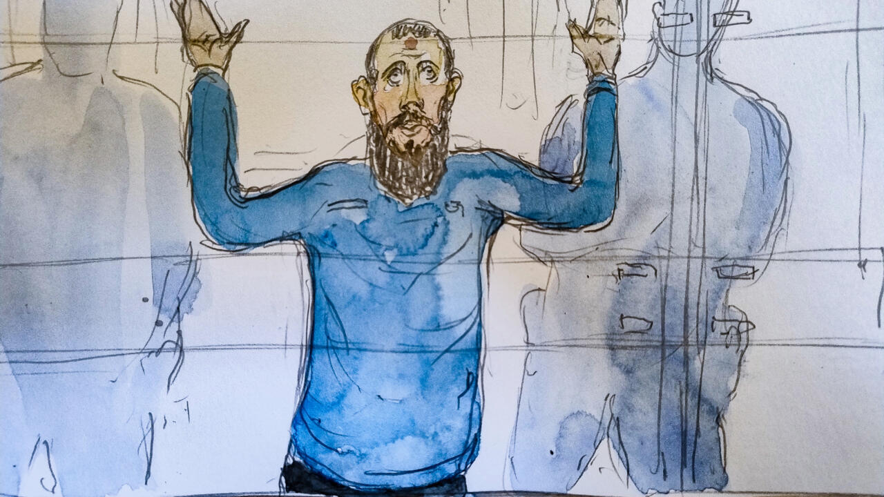 Croquis d'audience de Michaël Chiolo à la cour d'assises spéciale du Palais de Justice de Paris
