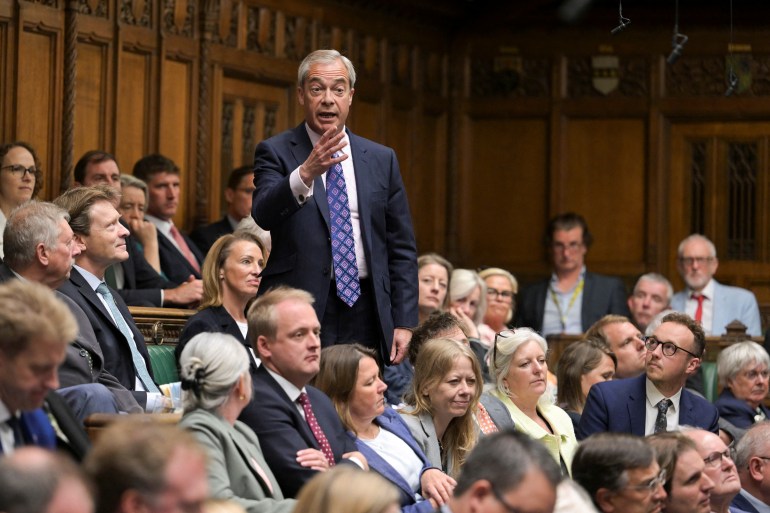 Nigel Farage lors d'une session de questions au Premier ministre au Parlement britannique