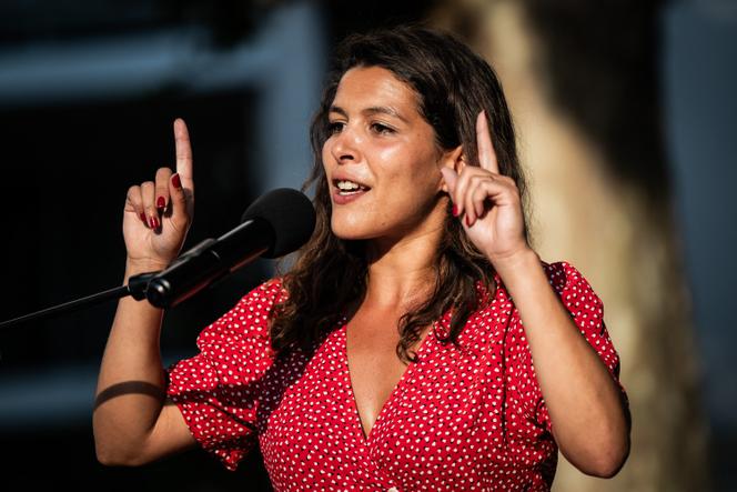 Anaïs Belouassa-Cherifi, lors d’un meeting du Nouveau Front populaire, à Lyon, le 26 juin 2024.