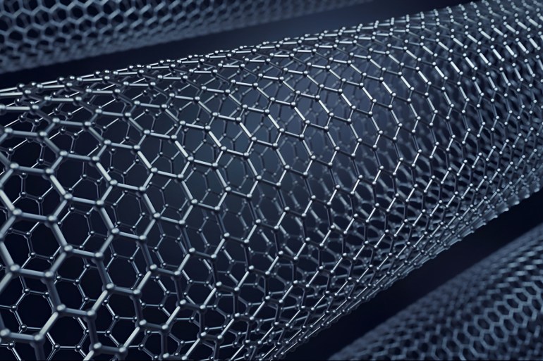 Illustration informatique de nanotubes de carbone mélangés à des fibres de cellulose