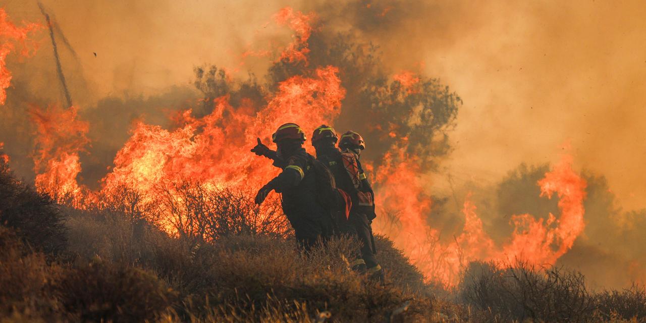 Pompiers luttent contre un incendie de forêt en Crète