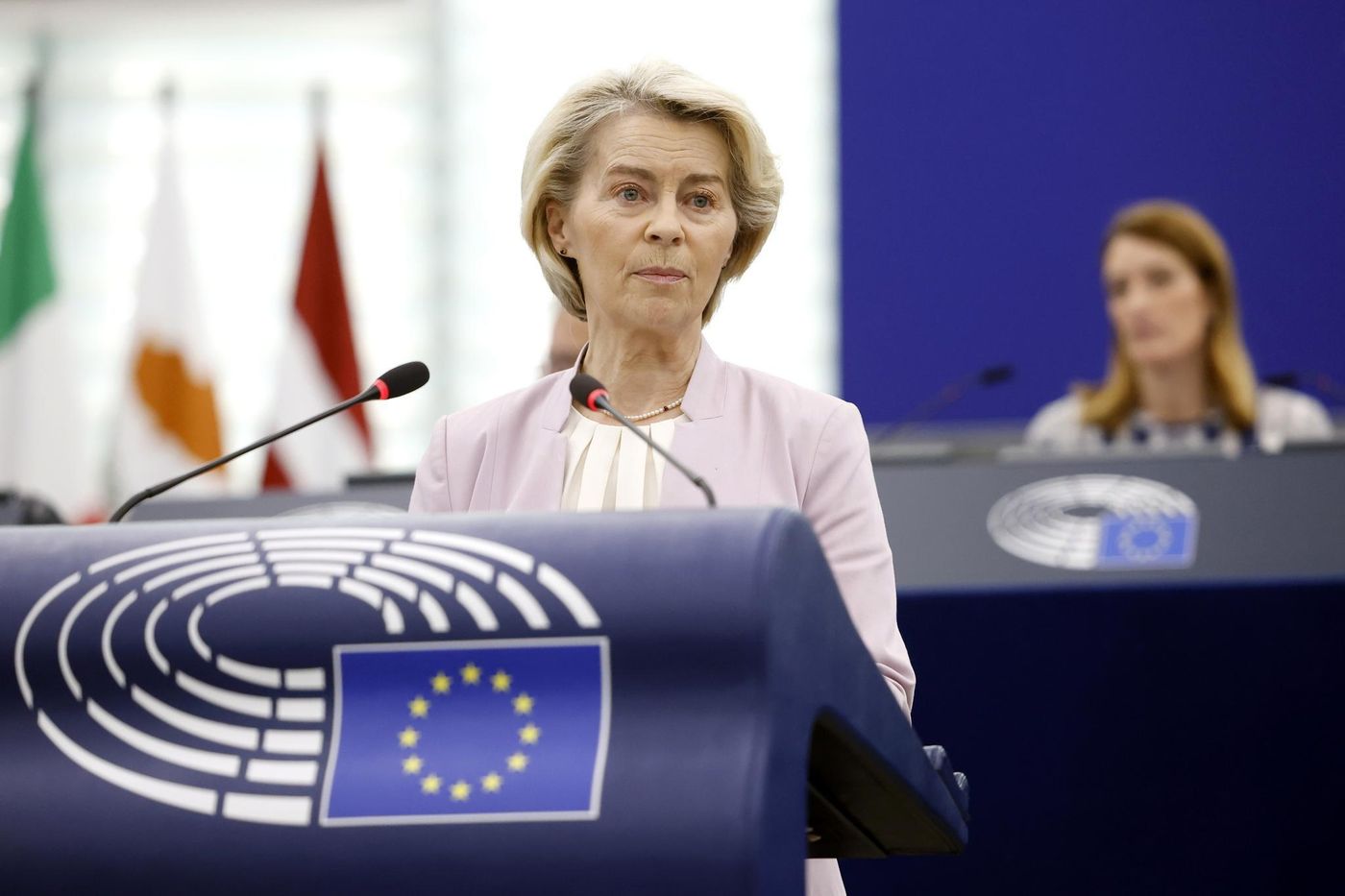 Ursula von der Leyen lors d'une intervention au Parlement européen