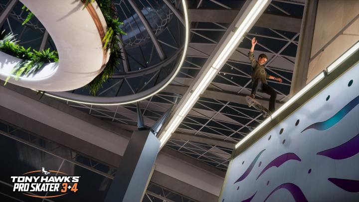 Tony hawk grinding in the airport.