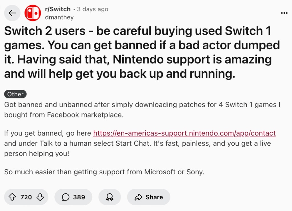 Bannissement Nintendo Switch 2
