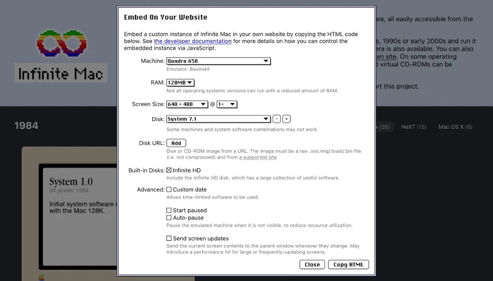Infinite Mac embedding iframe