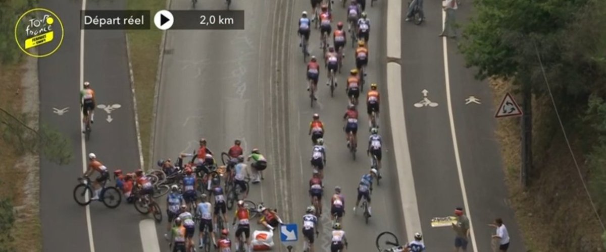 Chute collective avant le départ réel du Tour Femmes