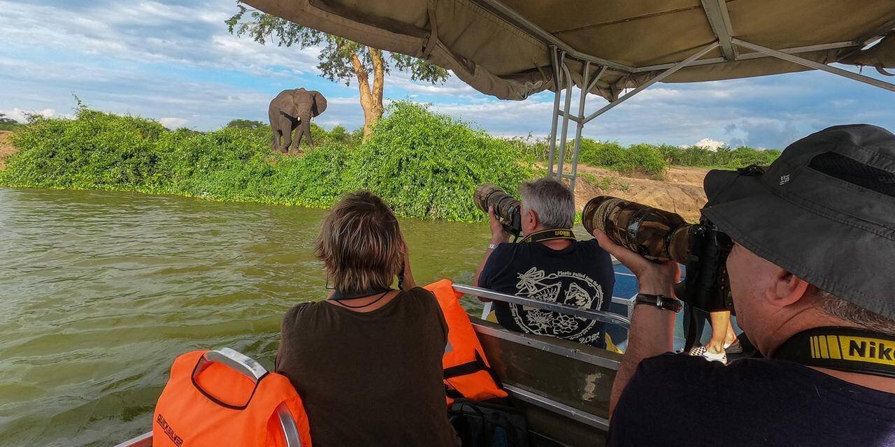 Safari en bateau sur le canal de Kazinga, dans le parc national Queen Elizabeth, Ouganda