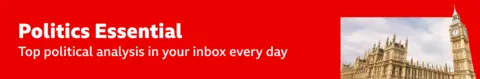 Bannière rouge promotionnelle pour la newsletter sur la politique