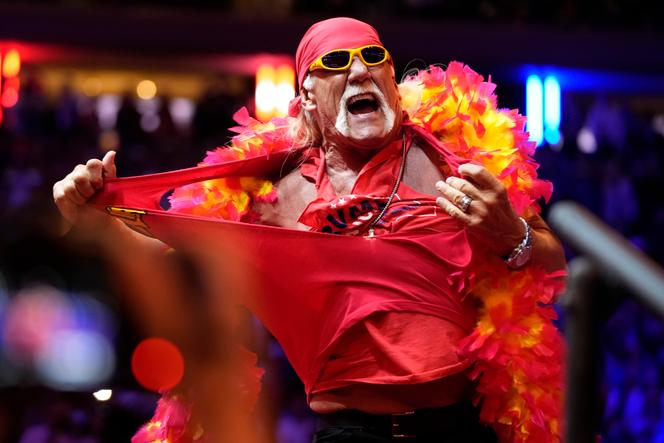Hulk Hogan, sur scène lors d’un meeting de campagne de Donald Trump, à New York, le 27 octobre 2024.