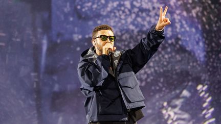 Le chanteur Justin Timberlake donne un concert à Berlin, le 12 juillet 2025. (CARSTEN KOALL / DPA / AFP)