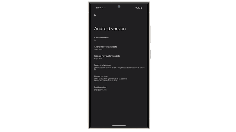 Version dépassée de la mise à jour système de Google Play dans un Google Pixel 9 Pro XL suite à un bug.