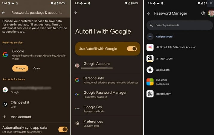 Gestionnaire de mots de passe Google sur Android