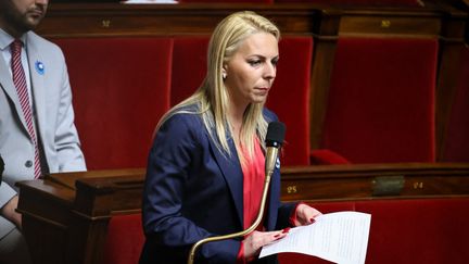 Edwige Diaz, députée de Gironde et vice-présidente du Rassemblement national (RN), le 6 mai 2025 à l'Assemblée nationale. (THOMAS PADILLA / MAXPPP)