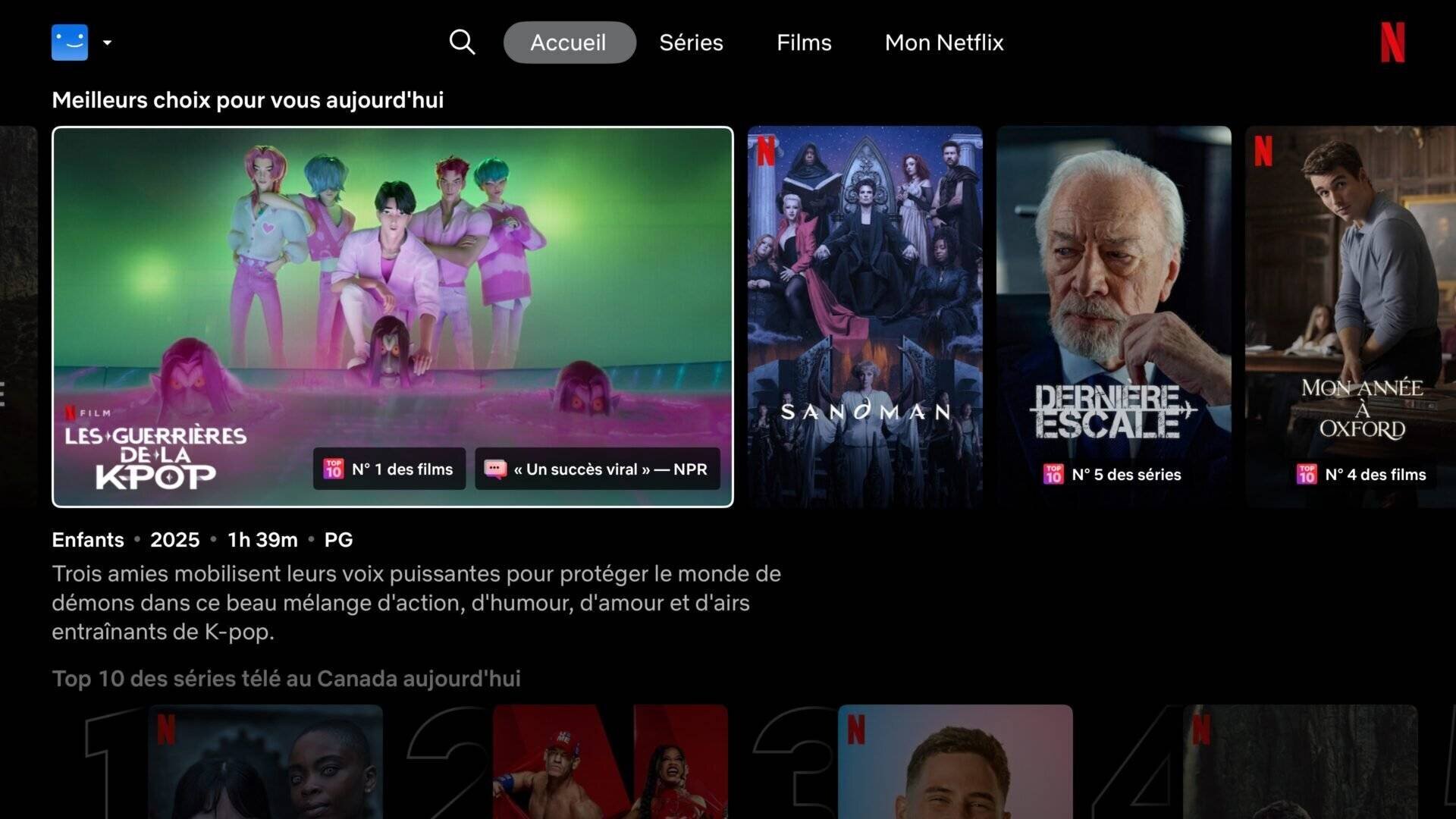 Interface Netflix sur Apple TV