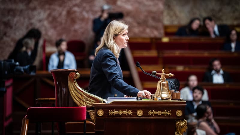 La présidente de l'Assemblée nationale Yaël Braun-Pivet dans l'hémicycle le 29 avril 2025