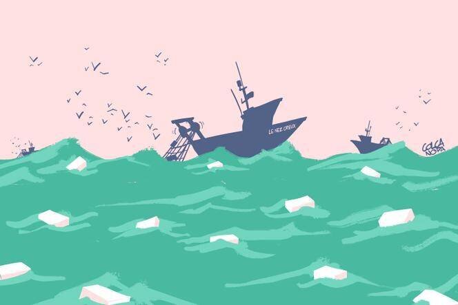 chalutiers et cargos en mer en Normandie