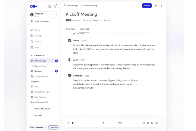 Capture d'écran Otter.ai transcription réunion