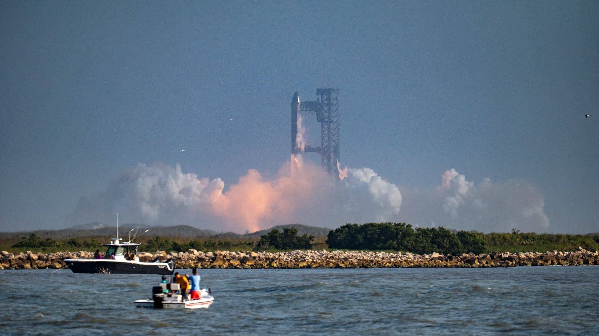 Vue d'une fusée Starship à Texas lors d'un vol