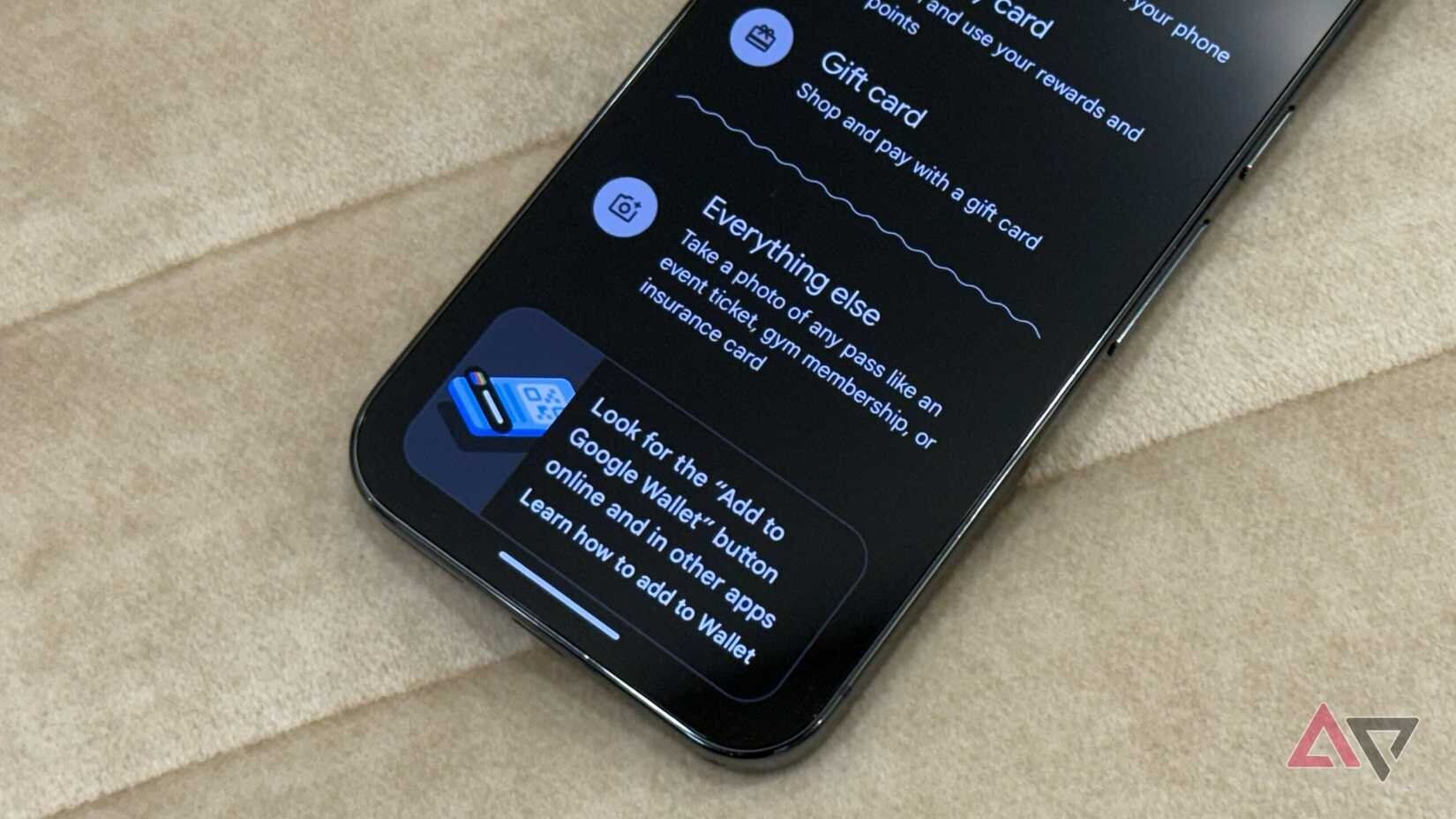 Capture d'écran de Google Wallet options