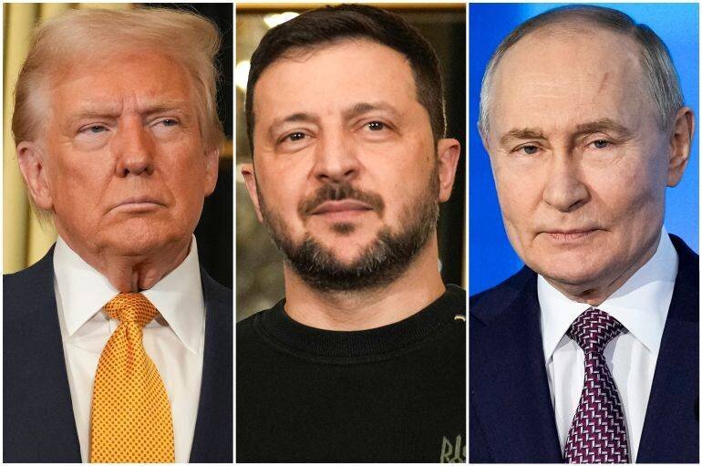 Donald Trump, Volodymyr Zelensky et Vladimir Poutine (photos d'archives)