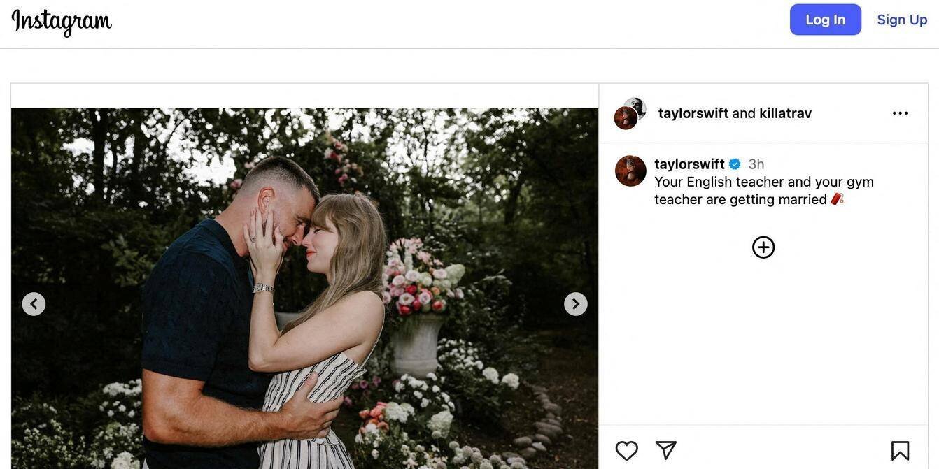 Taylor Swift engagement photograph en Instagram