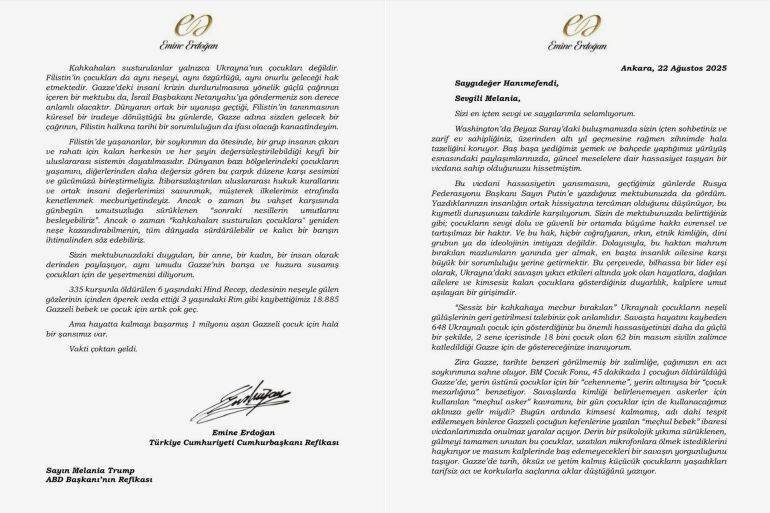 Amina Erdoğan adresse une lettre à Melania Trump appelant à la compassion pour les enfants de Gaza