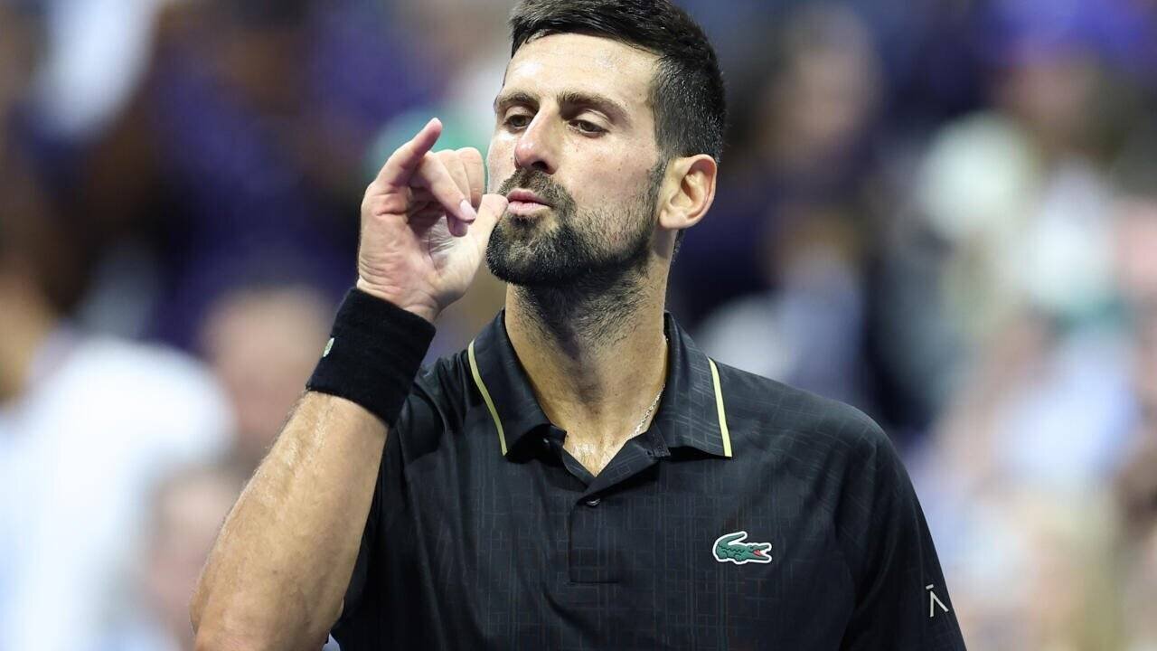 Djokovic célébrant après son quart à New York