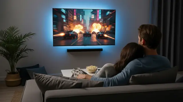 Couple regardant un film sur une Smart TV