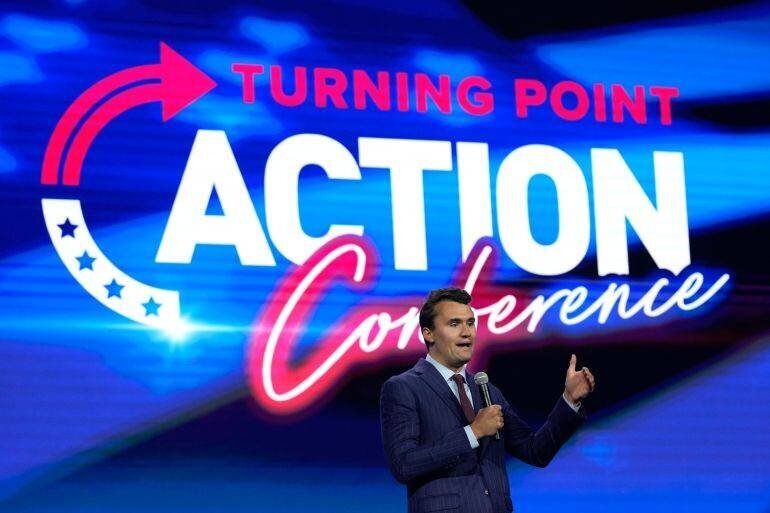Charlie Kirk lors d'une conférence Turning Point Action, juillet 2023