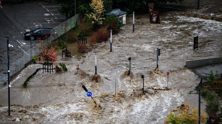 Zone inondée à Annonay, Ardèche, octobre 2024