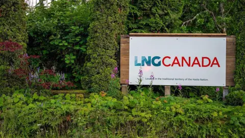 Panneau d'entrée de l'installation LNG Canada à Kitimat