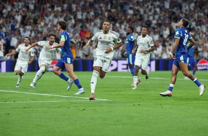 Kylian Mbappé célèbre son doublé lors du match Real Madrid - OM