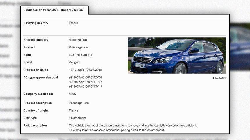 Rappel Peugeot 308 publié le 5 septembre 2025