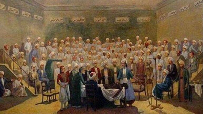 Illustration historique d'un cours d'anatomie