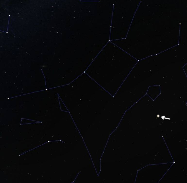 Saturne sous les constellations du Grand Cheval et de la Baleine (Stellarium)