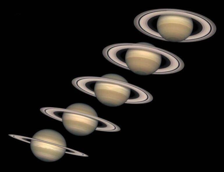 Variation de l'inclinaison des anneaux de Saturne selon les années (NASA)