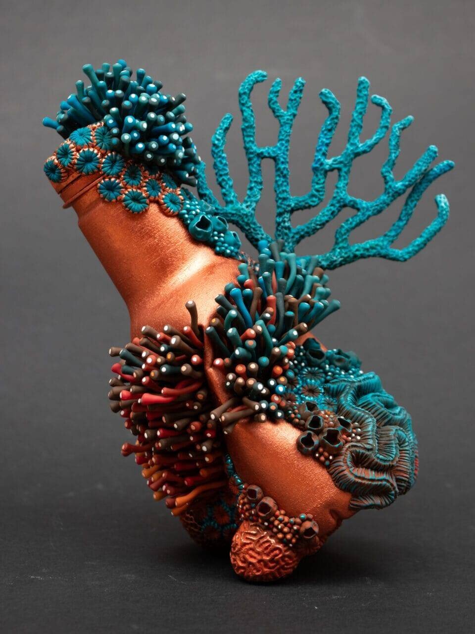 corail coloré autour d'une bouteille