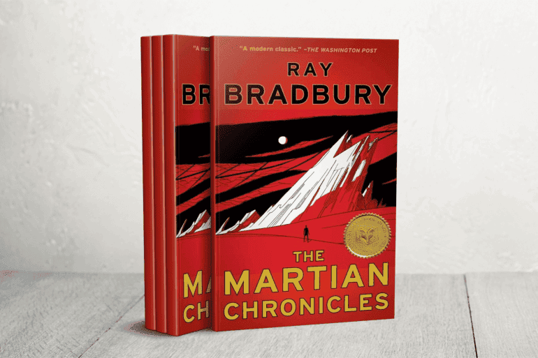 Couverture de The Martian Chronicles, évoquant l'extermination des indigènes martiens