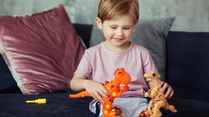 Enfant jouant avec dinosaures