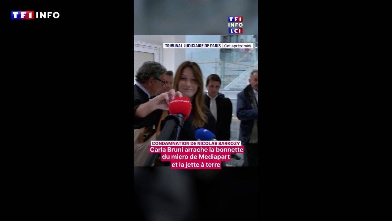 Carla Bruni arrachant la bonnette du micro Mediapart
