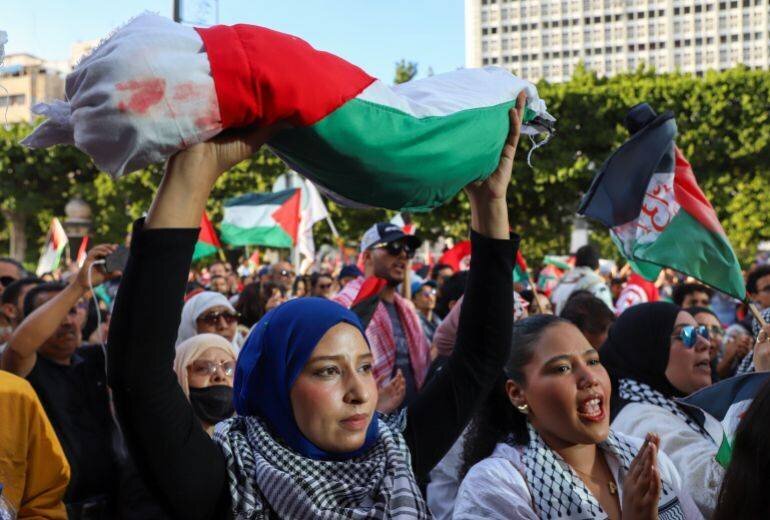 Rassemblement à Tunis en soutien aux Palestiniens, Avenue Habib Bourguiba