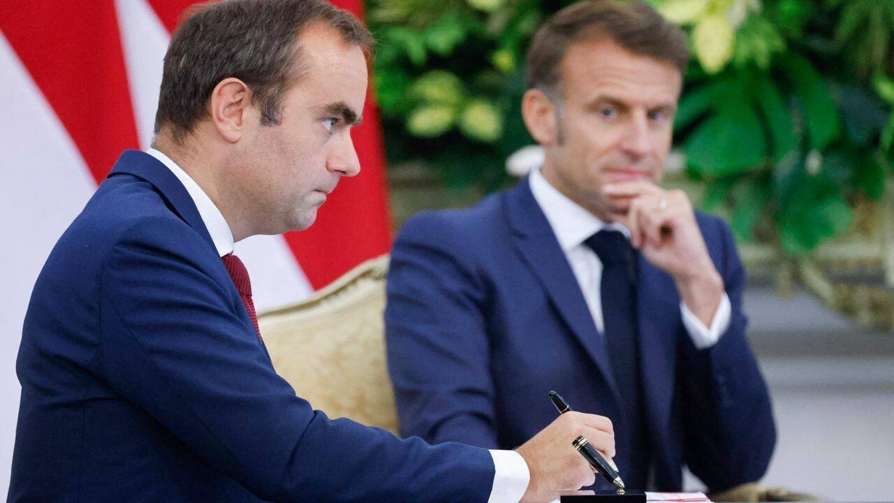 Portrait de Lecornu et Macron lors d'un déplacement