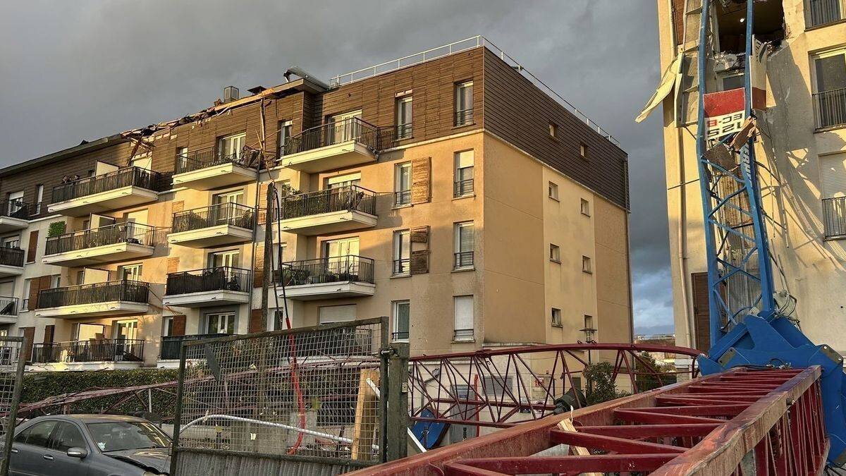 Grue endommagée et dégâts visibles à Ermont