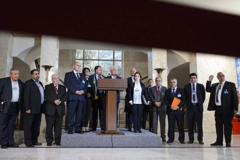 Conférence de presse de l'opposition syrienne à Genève en 2016