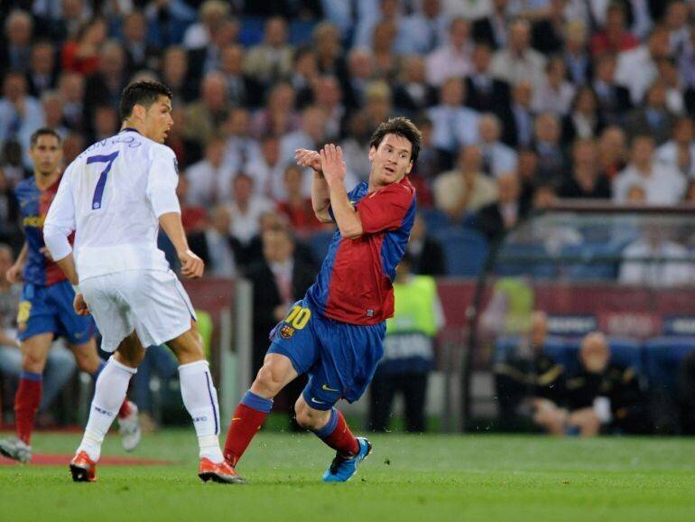 Ronaldo et Messi lors d'une finale de la Ligue des champions