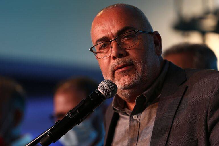 Osama Saadi lors d'un rassemblement à Shefa Amr en 2021