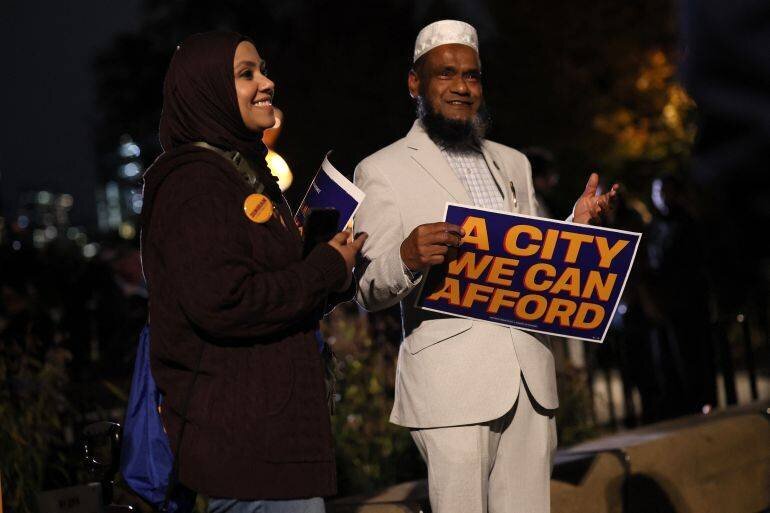 Supporters at Mamdani campaign event in Astoria