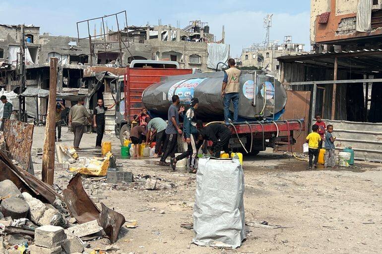 Camion d'eau arrivant dans le nord de Gaza après plusieurs jours d'absence