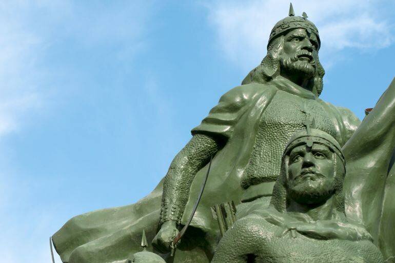 Statue de Saladin à l'extérieur de la vieille ville de Damas, Syrie